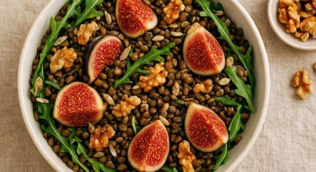 Salade de lentilles vertes, figues et noix