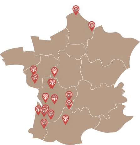 Carte de France avec les magasins du réseau