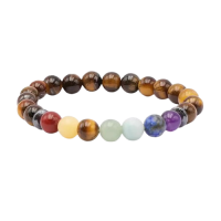 Bracelet à boules 7 chakras et œil de tigre