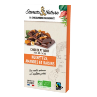 Tablette 70% amandes noisettes raisins 100g