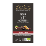 Chocolat noir bio 71% cacao aux fruits secs 180gr