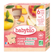 BABYBIO Gourde Pomme Poire Pêche 4x90g