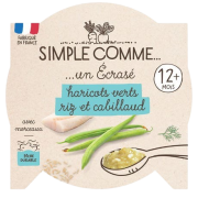 Assiette Haricots verts, riz et cabillaud 200g