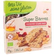 Barres cranberry sésame pavot sans gluten 3x25g