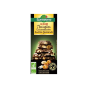 Chocolat noir bio aux noisettes entières caramélisées et sel de Guérande 180gr
