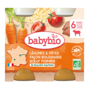 BABYBIO Pot Légumes Pâtes Bolognaise Boeuf 2x200g